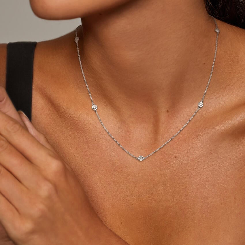 Bezel Strand 18 In. Diamond Necklace (1/4 ct. tw) in 18K White Gold